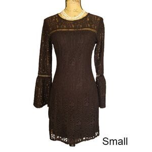 Women's Black Dress Long Sleeve Lace Key Hole Illusion Little Black Dress S NWOT